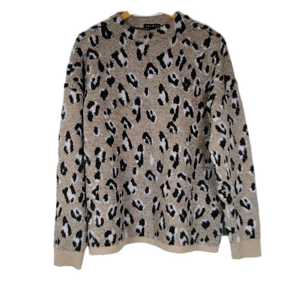 TRIBAL Leopard Print Sweater Mock Neck Pullover Long Sleeve Soft 3D Texture XL